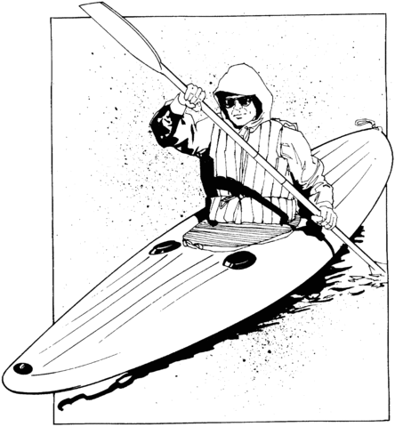 Man Floating On Kayak Coloring Page